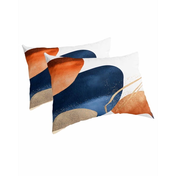 Navy Blue Burnt Orange Pillow Covers Queen Size 2 Pack, Modern Retro Geometric Boho Soft Bed Throw Pillowcases Breathable Cooling Long Lumbar Body Pillow Sham Cover for Bed Sofa 20''x30''