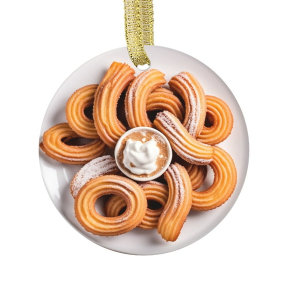 Churros with Whipped Cream Sauce Dessert Comfort Food Lovers Foodie Novelty Holiday Christmas Ornament Xmas Tree Gift (Flat Design Printed on Ceramic, NOT 3D)