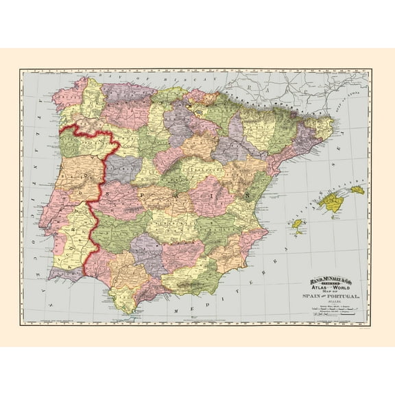 Historic Map - Spain Portugal - Rand McNally 1897 - 23 x 30.33 - Vintage Wall Art