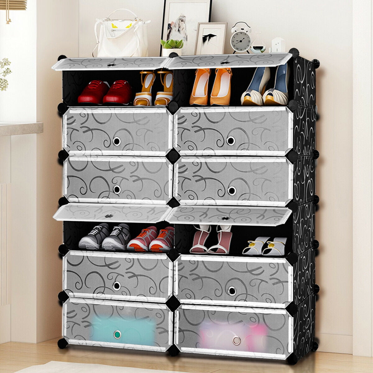 CUBEDIY Shoe Organizer Cabinet, Shoe Closet-Portable Closed Shoe Rack with  See-Through Door- Cubby Shoes Organizer - AliExpress