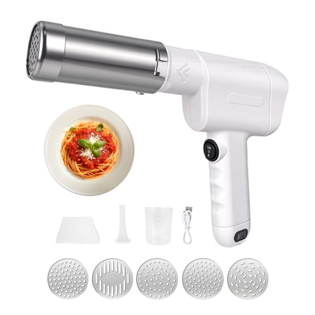 M Buder Electric Pasta Maker, Automatic Cordless Pasta Machine, Homemade Noodle Maker for Kitchen,5 Replaceable Stainless Trays,  Cutting Machine