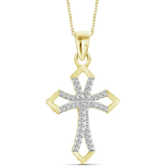 JewelersClub 14K Gold Plated Accent Diamond Cross Pendant Necklace for Women White Diamonds 18” Rope Chain Included JewelersClub 14K Gold Plated