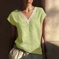 thumbnail image 5 of Babysbule Cotton Blend V-Neck Tops Women's Lace Trim Short Sleeve Relaxed Casual Summer Top, 5 of 6