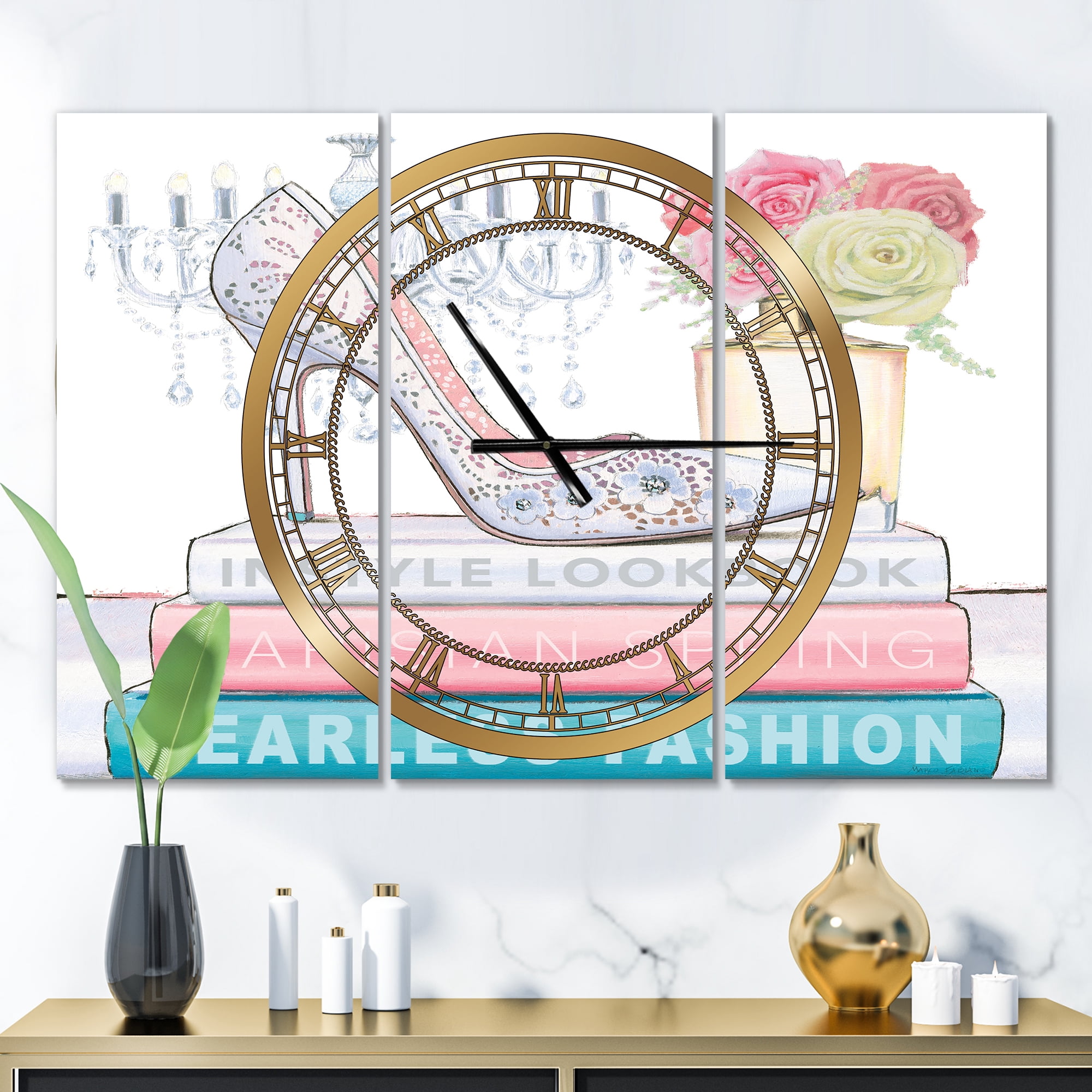 Designart 'Pink Fashion high heels III' Traditional Wall Clock