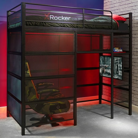 X Rocker - Battle Den Gaming Bunk Bed with TV Mount, Twin - Black
