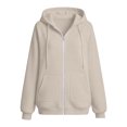 thumbnail image 3 of lcziwo Women Zipper Hoodie Athletic Oversized Long Sleeve Jackets with Pockets Casual Solid Color Drawstring Hoodies Fall 2026 Khaki,XXL, 3 of 6