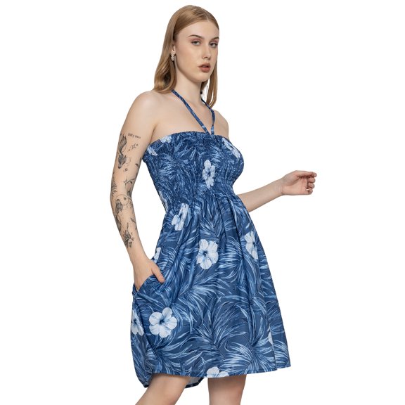 HAPPY BAY Women's Beach Vacation Summer Holiday Smocked Tube Top Short Ruched Evening Dress Strapless Dresses for Women L-XL Grey Floral