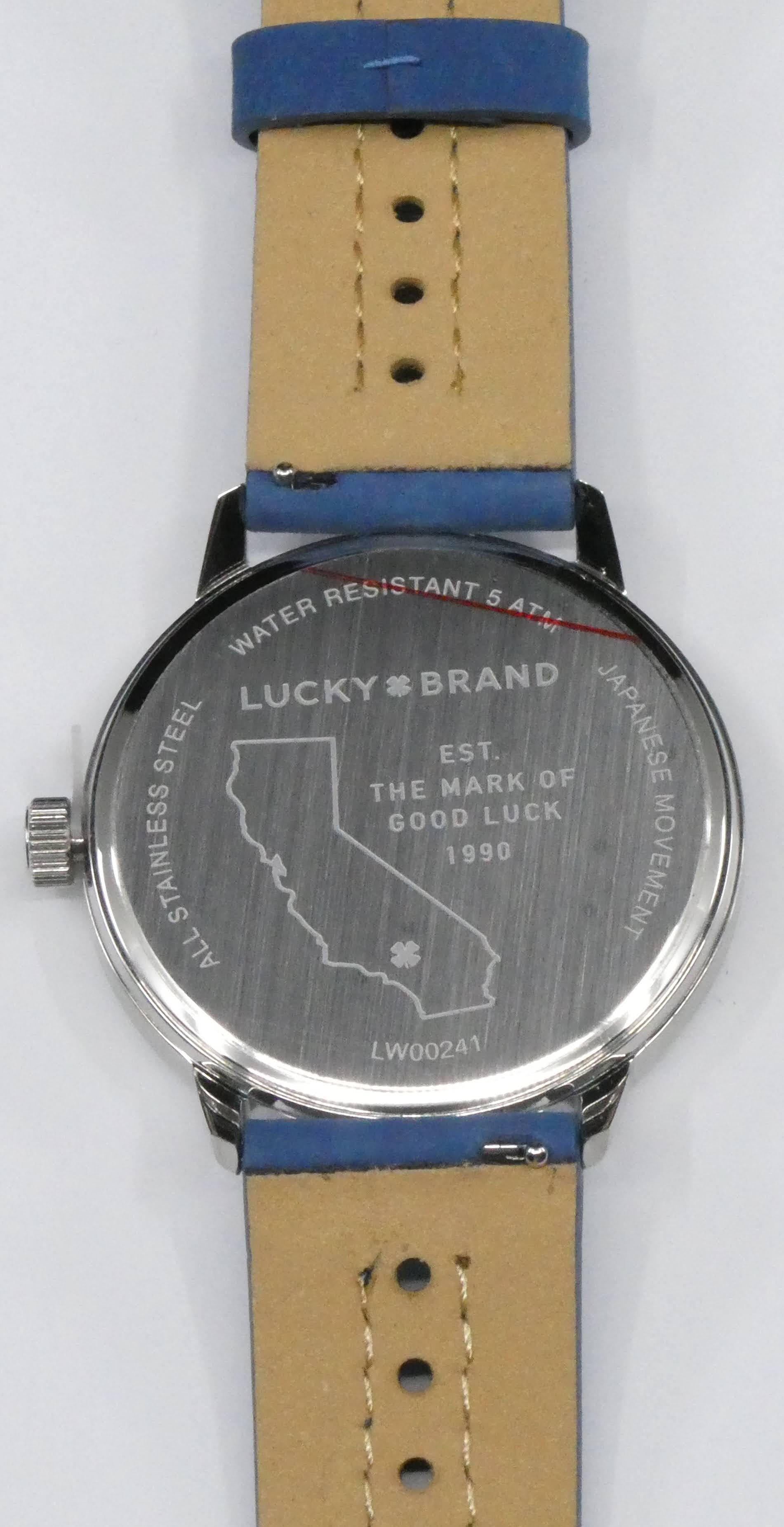 Lucky Brand Fairfax Blue Suede Leather Band Watch 42Mm