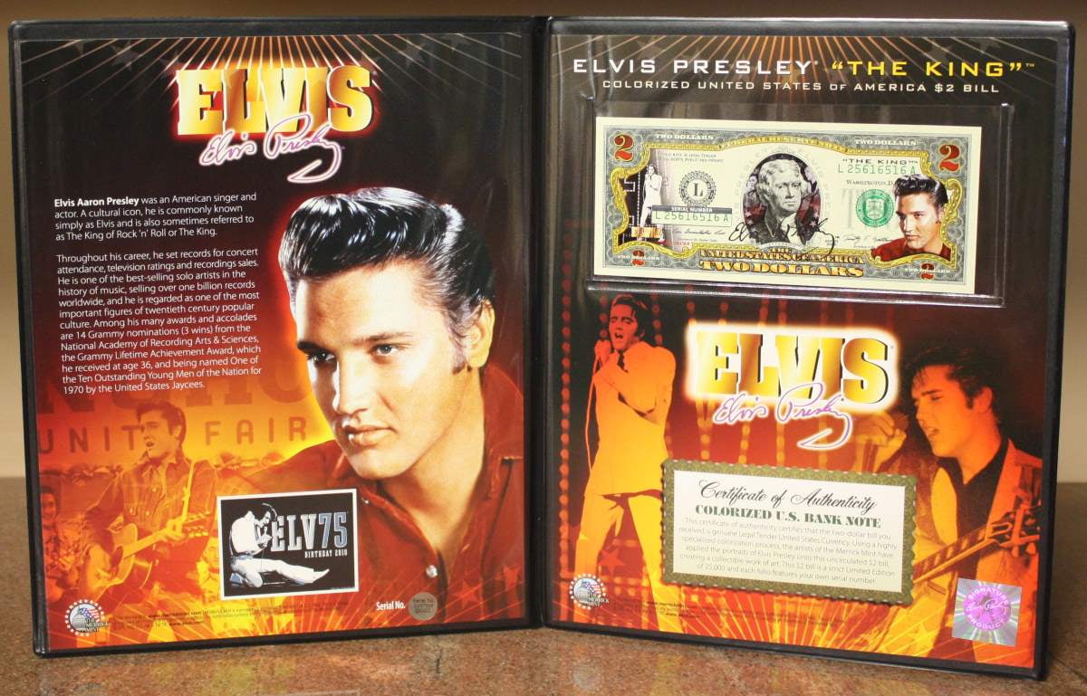 ELVIS PRESLEY *red*Legal Tender US $2 Bill *COLORIZED LICENSED *COLLECTIBLE GIFT