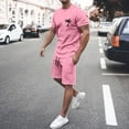 thumbnail image 3 of LEKDFST Men's 2 Piece Short Sets Graphic Print Short Sleeve T Shirts and Drawstring Shorts Clothing Set Pink L4, 3 of 5