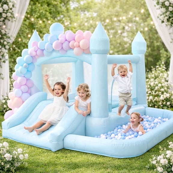 Toiyjofe Blue Bounce House with Slide & Ball Pit, 10 x 10 ft Kids Inflatable Bouncer, Wedding Party Jump Castle for Indoor Outdoor Backyard Play