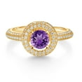 thumbnail image 2 of Gem Stone King 18K Yellow Gold Plated Silver Engagement Ring for Women Set with Amethyst and Moissanite (1.61 Cttw), 2 of 4