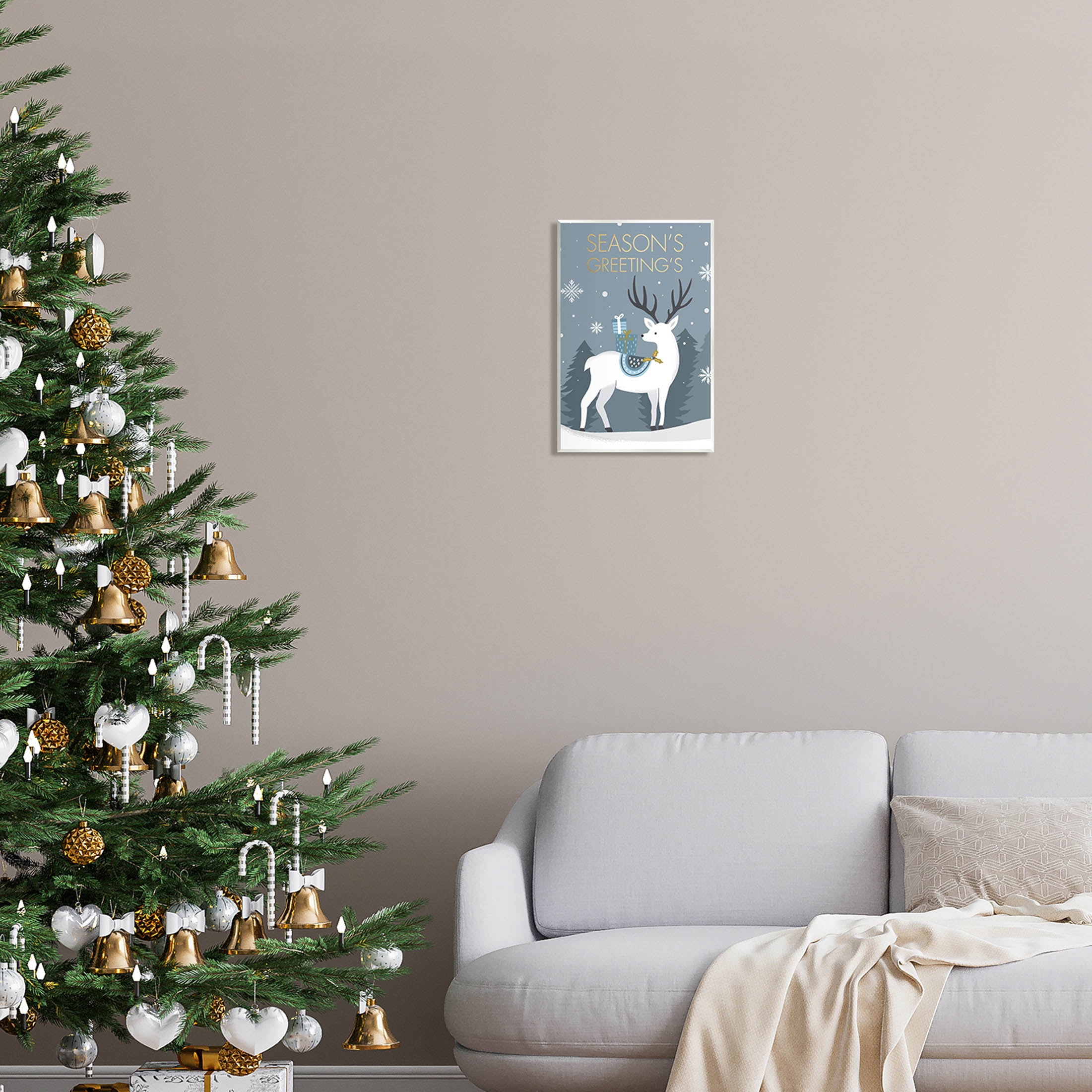 Stupell Industries Season's Greetings Holiday Reindeer Graphic Art Unframed Art Print Wall Art, Design by Louise Allen Designs