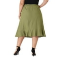 thumbnail image 3 of Agnes Orinda Women's Plus Size Elastic Waist Ruffled Hem Chambray Casual Midi Skirts 1X Olive Green, 3 of 5