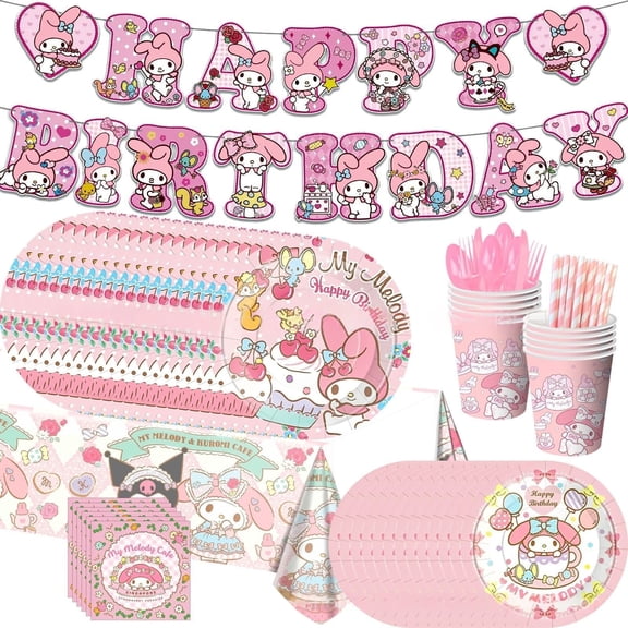 96 Pcs Anime Party Tableware Set, Birthday Party Supplies, Table Cover,Paper Plates, Napkins, Cups, Knives, Spoons and Forks