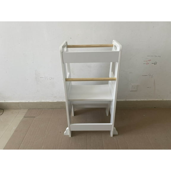 Child Kitchen Step Stool Toddler Wooden Standing Tower - Adjustable Height Montessori Design with Safety Handles - Durable White Step Stool for Learning & Play