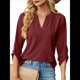 thumbnail image 1 of Blusas Elegantes e Informales para Mujer, Camisetas de 3/4 con Cuello en V y Mangas Enrollables. Vino Tinto M, 1 of 10