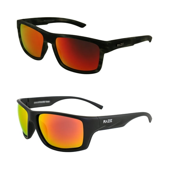Raze Eyewear Offshore Sports & Boating Polarized Sunglasses for Men & Women in Black Marble with Red Mirror & Black with Polarized Red Z Lens 2 Pack