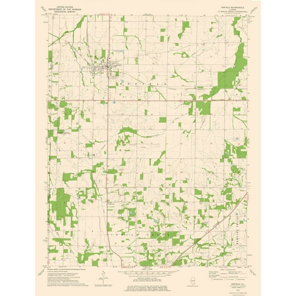 Topographical Map - Enfield Illinois Quad - USGS 1974 - 23 x 30.16 - Vintage Wall Art