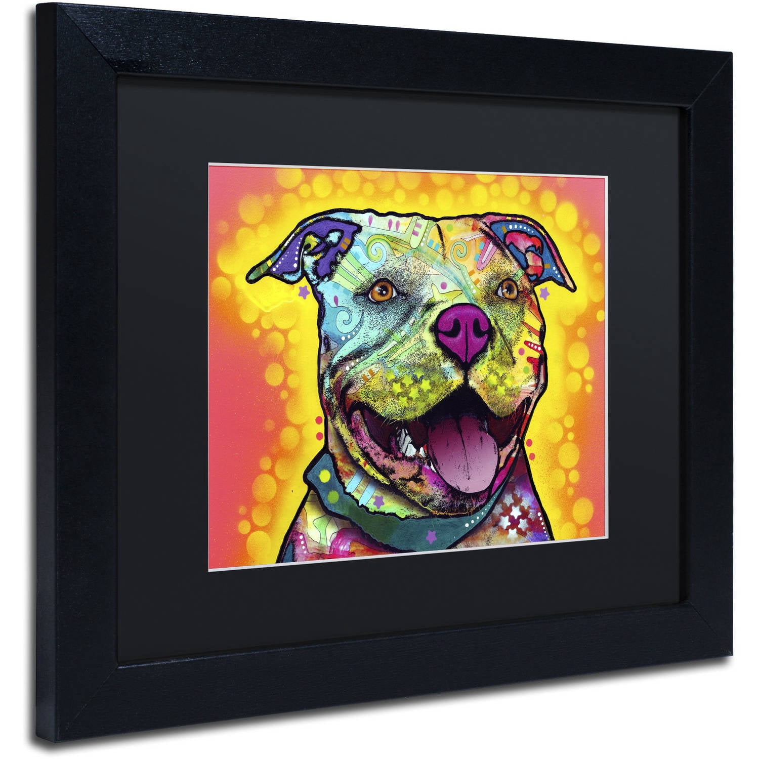 Trademark Fine Art "Dewey Pit Bull" Canvas Art by Dean Russo, Black Matte, Black Frame