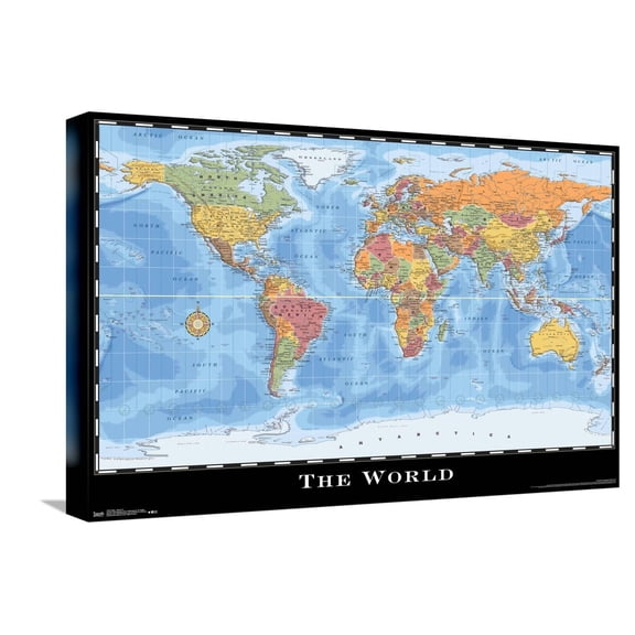 Map - World Canvas Wall Poster, 14.725" x 22.375"