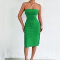 thumbnail image 2 of Delconic Women’s Strapless Bodycon Tube Dress Sleeveless Slim Fit Knee Length Textured Fabric Casual Wear Green M, 2 of 6