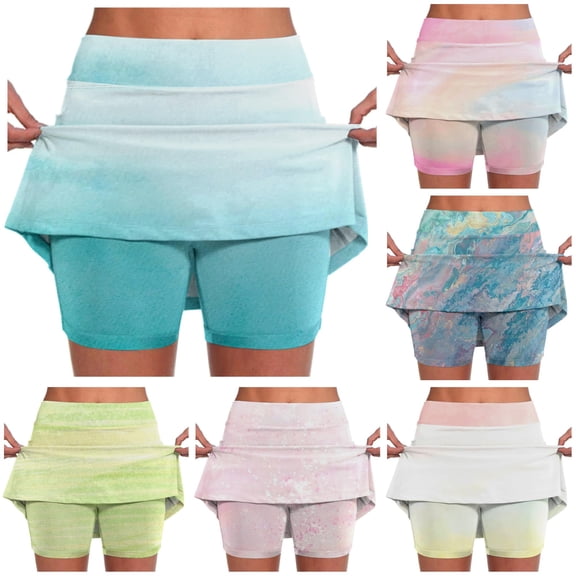 XIAONU Gradient Print Tennis Skirt For Women High Waist Built In Shorts Workout Skort