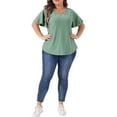 thumbnail image 2 of Agnes Orinda Plus Size t Shirt for Women Crew Neck Loose Fit Ruffle Sleeve Summer Hollow Casual Tops Blouse 2X Green, 2 of 6