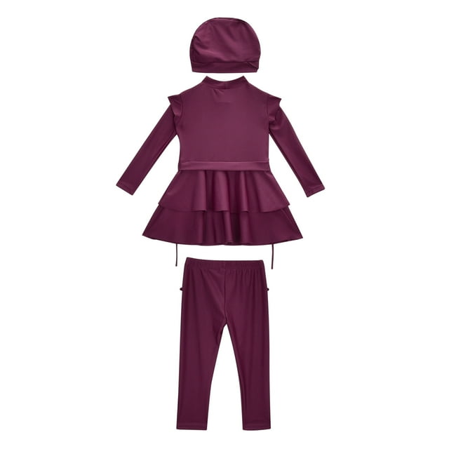 Kids Swim Suit Girls Muslim Swimsuit Girls 3 Piece Full Cover Hijab Burkini Arabic Swimwear Sunsuit Beachwear Child Big Kid Clothing Girls Swimwear(Red,8-9 Years)
