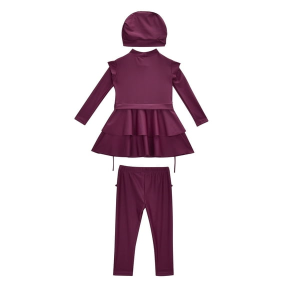 WUXIAN Toddler Swimsuit Girls 3 Piece Full Cover Hijab Arabic Swimwear Sunsuit Beachwear Tops Pants Cap Baby Trousers Children Cozy Swim Wear