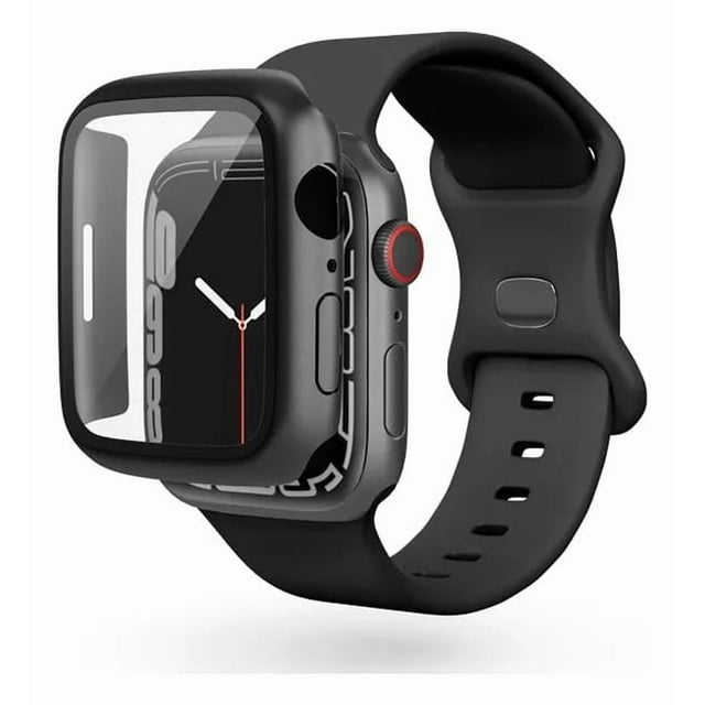 Correa de Silicona con Funda Protectora de Cristal para Apple Watch, Compatible con Todas las Series