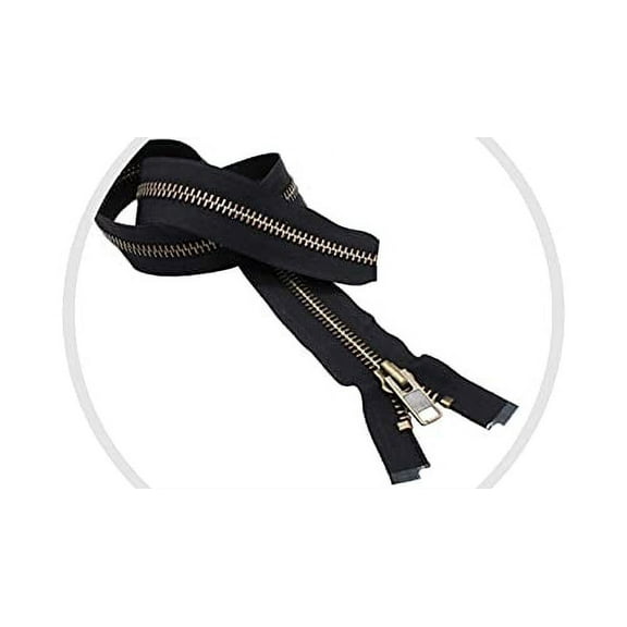 YKK #10 Extra Heavy Duty Antique Brass Black Parka Separating Jacket Zipper - Choose Your Length - Color: Black - Made in The United States (1 Zipper Per Pack) (27" Inches)