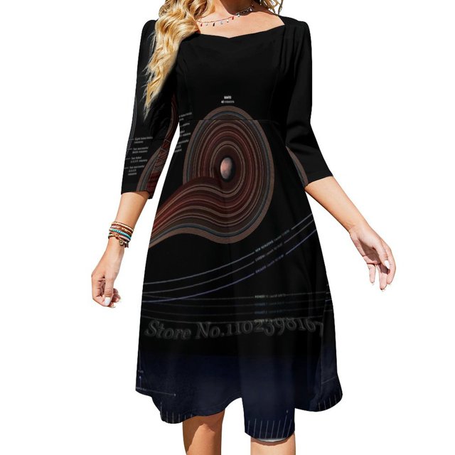 Missions To The Solar System Infographic! Sweetheart Knot Flared Dress Fashion Design Large Size Loose Dress Space Exploration