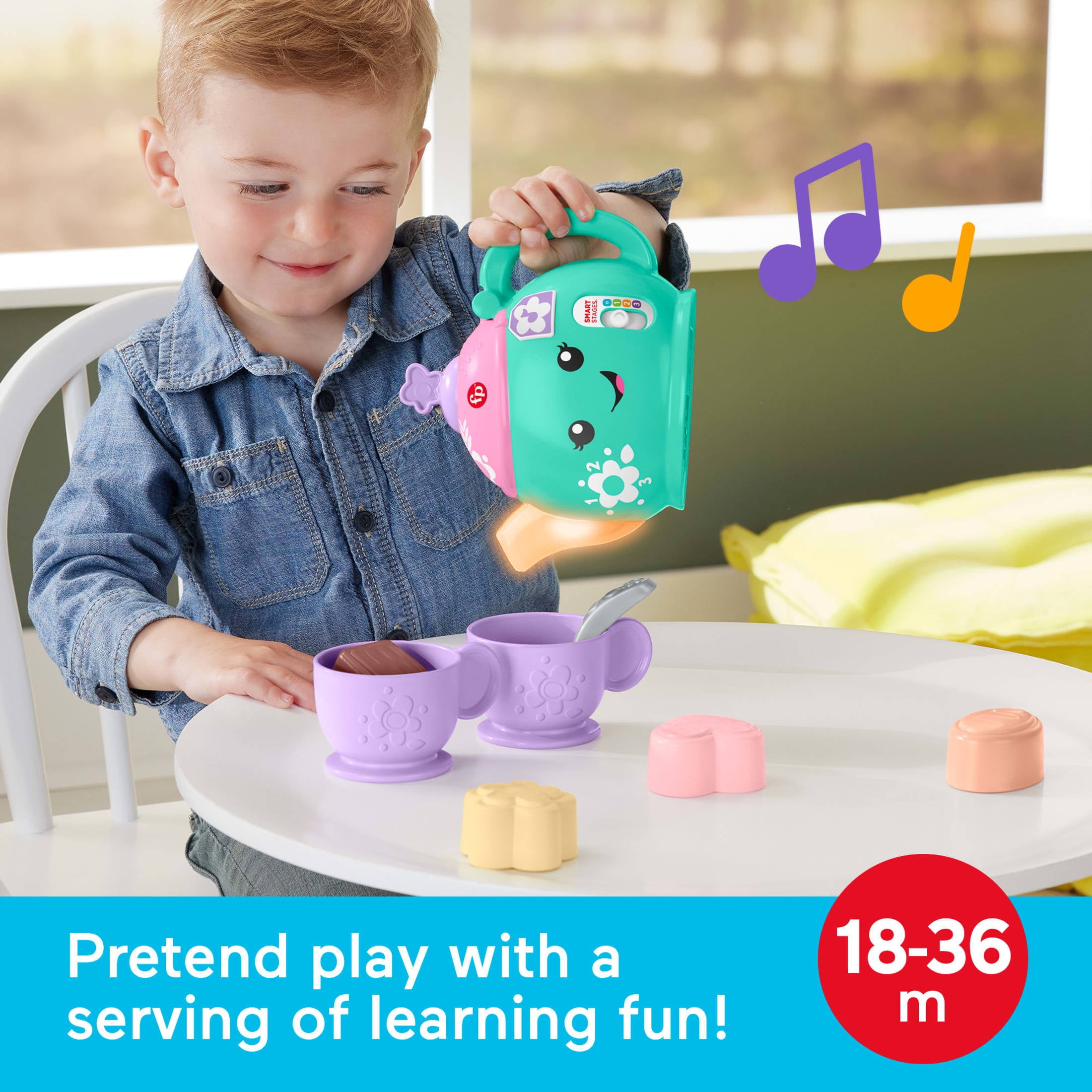 Fisher-Price Laugh & Learn Time for Tea Set, Interactive Toddler Learning Toy, 9 Pieces
