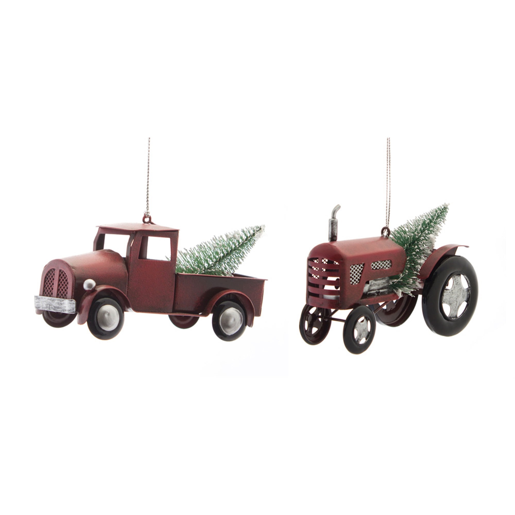 Truck and Tractor Ornament (Set of 6) 5"L, 4.75"L Metal