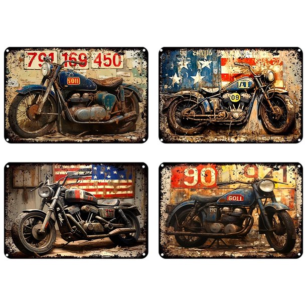 Placa Metal Vintage para Motocicleta Barra Pintura Hierro Rectangular 40x30cm 4 Uds.