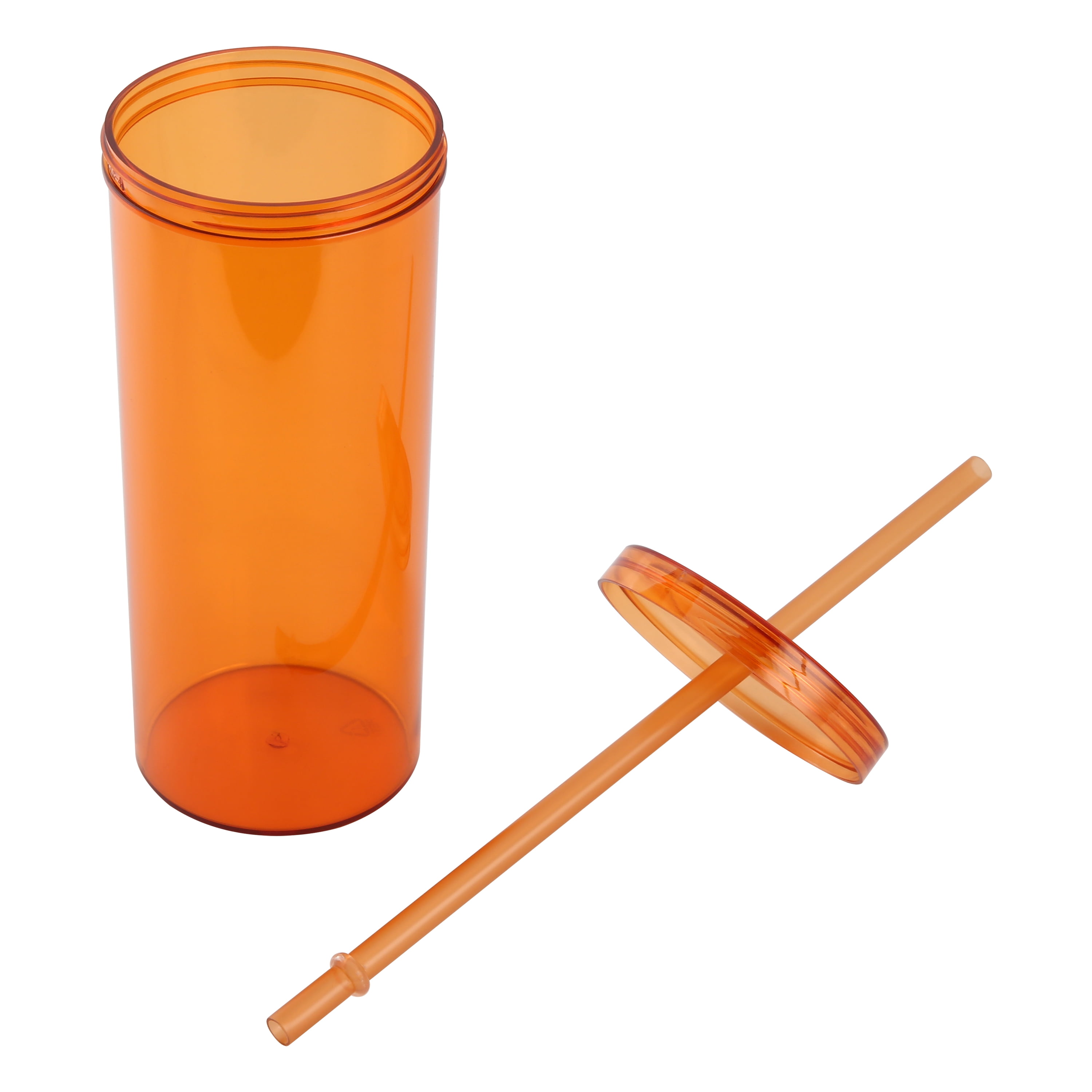 Mainstays Plastic 20oz Orange Tumbler with Screw Top Lid and Straw
