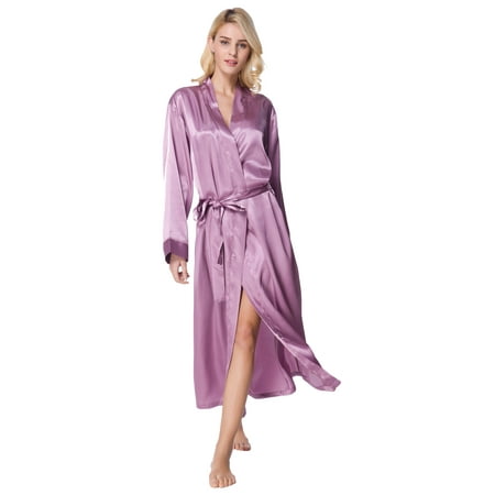 

Marsgoo Women s Long Classic Satin Kimono Lounge Robe(Light Purple Medium)