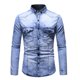 thumbnail image 2 of camisa de hombre de manga larga de mezclilla lavada con cuello de solapa con botones de bolsillo retro irregular Pompotops oipoqjl27738, 2 of 6