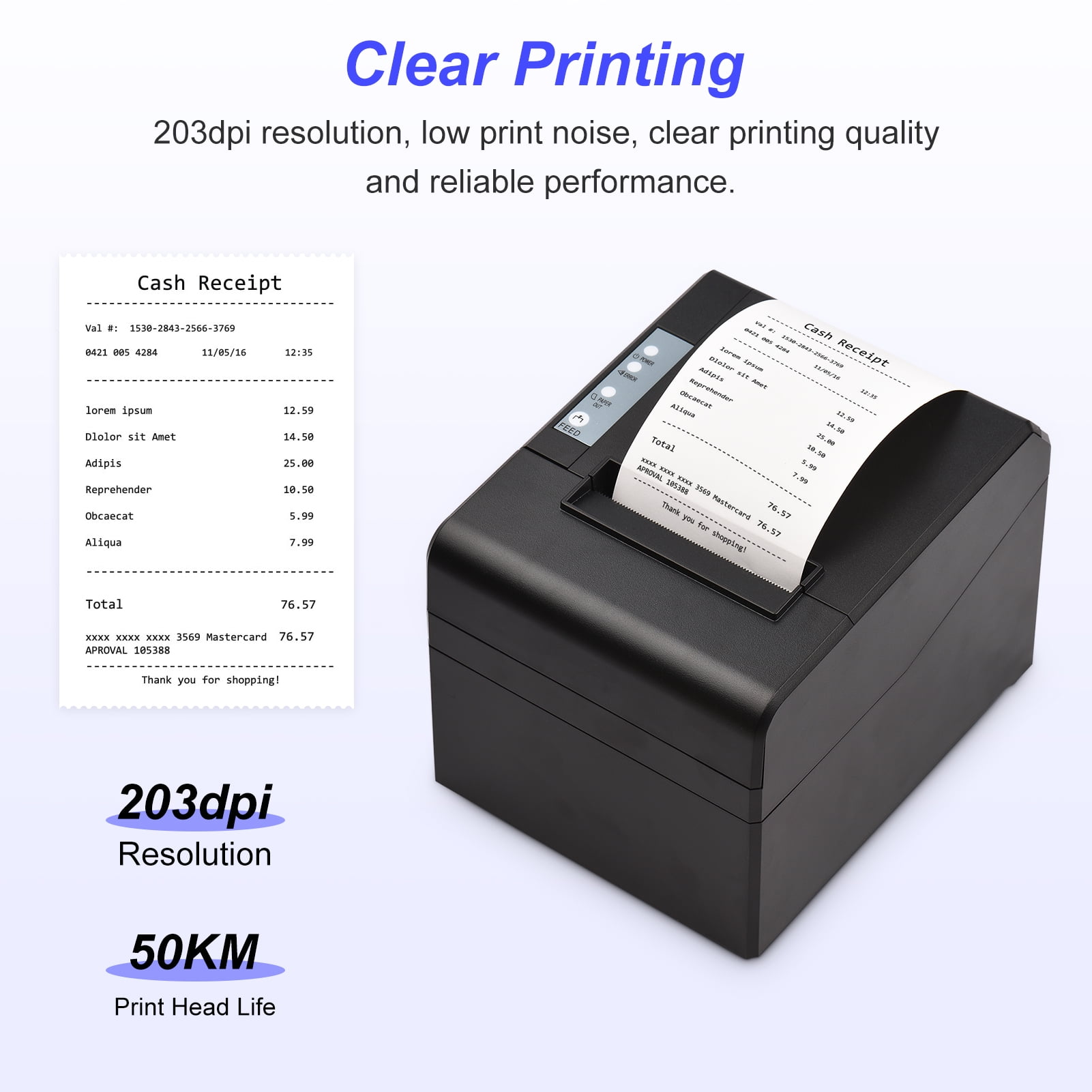 Bisofice Thermal Receipt Printer 80mm Desktop Direct Thermal Printing USB Connection 300mm/s High Speed with Auto Cutter Support ESC/POS for Shipping Business Restaurant Kitchen Supermarket Store Hom