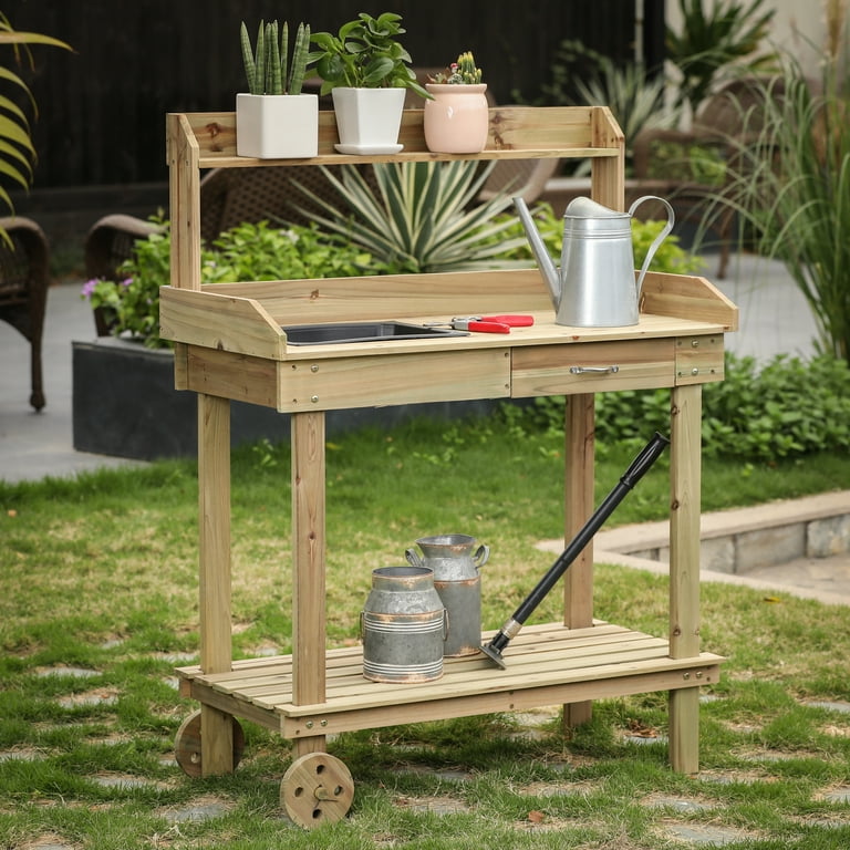 Demeter Metal Potting Bench With Wheels Mobile Potting Bench
