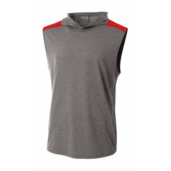 A4 Tourney Sleeveless Hooded Tee For Men in Heather/Scarlet | N3031