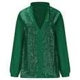 thumbnail image 5 of Feancey Sequin Tops for Women Evening Party Deep V Neck Long Sleeve T Shirts Sparkly Glitter Blouses Loose Fit Cocktail Shiny Dressy Shirts Green XXL, 5 of 7