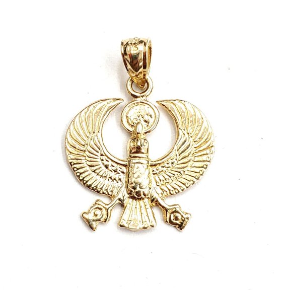 New 14k yellow Gold Scarab Egyptian falcon Pendant charm gift fine jewelry 1.8g