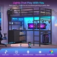 thumbnail image 3 of Twin Loft Bed Frame with L-Shaped Desk&LED Lights&Charging Station, Metal Loft Beds with 3 Storage Drawers & Glass Cabinet & Hutch, Twin Size Bed Frame with Safety Guardrail & Ladder, Black, 3 of 11