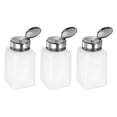 thumbnail image 1 of Dispensadores de alcohol solvente Uxcell de 3 piezas de 200 ml (6.8 oz) con bomba de dispensación de líquido de presión hacia abajo con tapa de acero inoxidable, blanca, 1 of 6