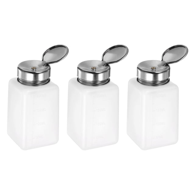 Dispensadores de alcohol solvente Uxcell de 3 piezas de 200 ml (6.8 oz) con bomba de dispensación de líquido de presión hacia abajo con tapa de acero inoxidable, blanca