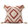 thumbnail image 1 of Nvzi Funda de almohada decorativa con mechones bohemios, acogedora funda de cojín de lona de algodón bohemia con borlas, funda de almohada para decoración del hogar de 18 x 18 pulgadas, color rojo, 1 of 5