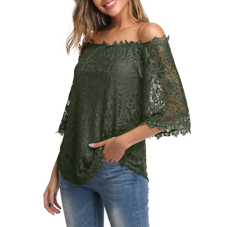 solacol Womens Tops 3/4 Sleeve Cute Womens Tops Off the Shoulder