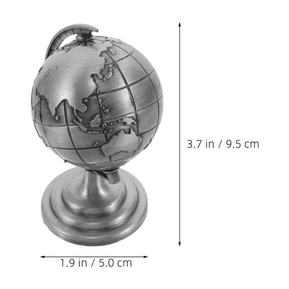 COMPUKAS Compact Grey Metal Desktop Globe Decor Vintage Rotating Earth Globe Accent